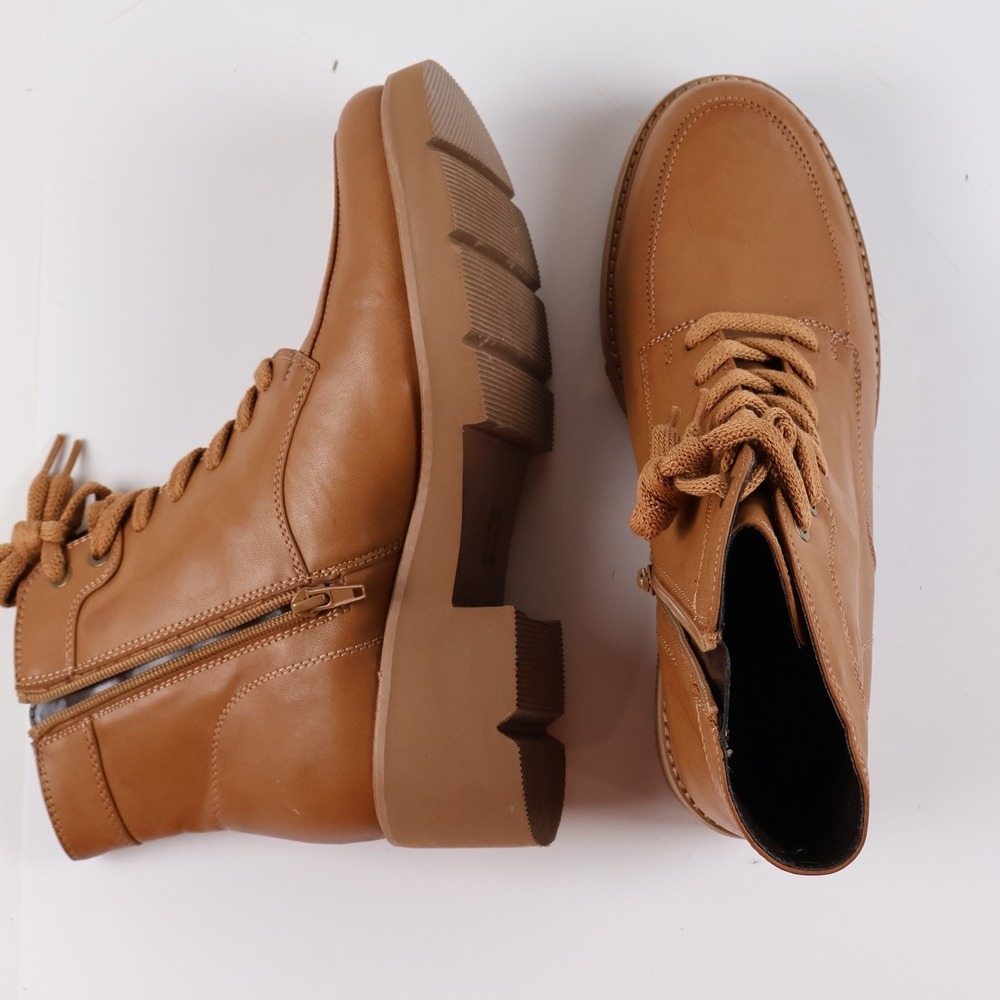 Naturalizer Catherine Combat Boot English Tea Brown 9.5W Leather New MSRP $160
